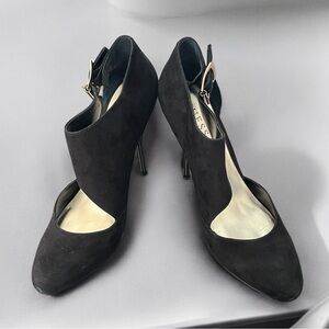 GUESS US9 Adrina Black Suede Pumps Buckle Stiletto 5" Heel - Size 9